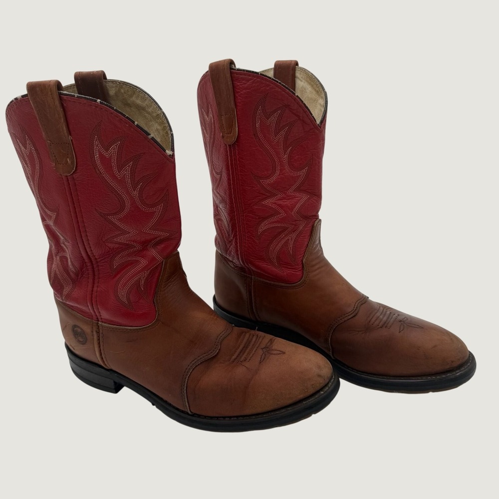 Double H Roper Boots 9.5 D Western Cowboy Leather Brown Red 3589 Aeroglide